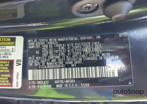 2013 Toyota Venza Xle from USA, damaged, VIN 4T3ZA3BB8DU080492